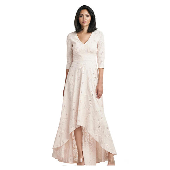 Kay Unger Dresses & Skirts - Kay Unger Womens Eyelet Floral High-Low Maxi Dress Size 6 Cottagecore Romantic